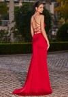 Sheath/Column Square Neckline Sweep Train Satin Prom Dress with Pleated Split