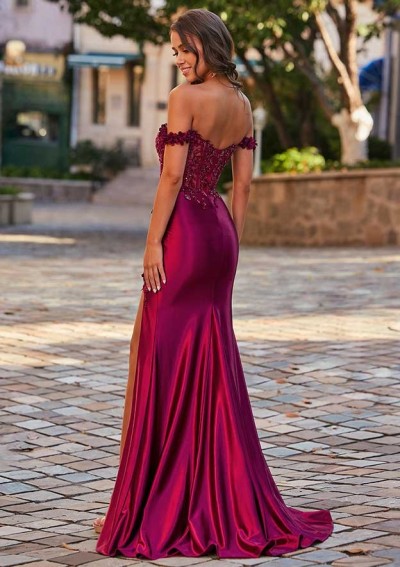 A-line Square Neckline Strapless Corset Ruffle Slit Long Prom Dress with Beads