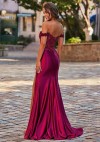 A-line Square Neckline Strapless Corset Ruffle Slit Long Prom Dress with Beads