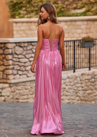 Sheath V Neck Silk like Satin Fitted Cut Out Ruched Prom Dress with Slit