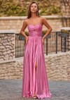 Sheath V Neck Silk like Satin Fitted Cut Out Ruched Prom Dress with Slit