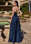 Mermaid Fitted V Neck Beading Leaf Lace Corset Sweep Train Slit Prom Dress